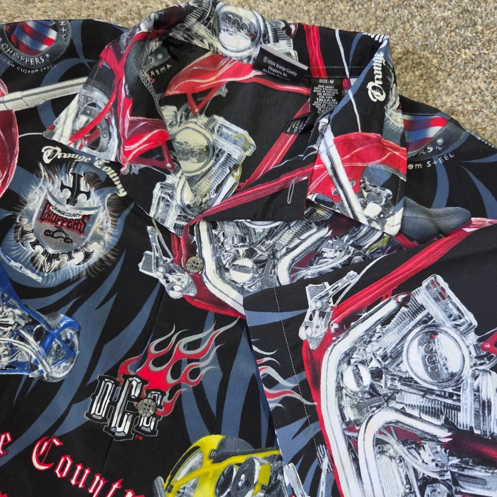 Orange County Choppers OCC Mens Medium Motorcycle All Over Print Button Up Shirt